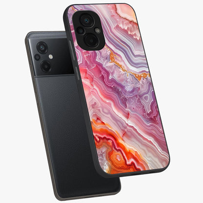 Rose Quartz Marble Glass Case displayed in angled mockup highlighting elegant marble pattern with soft aesthetic style.