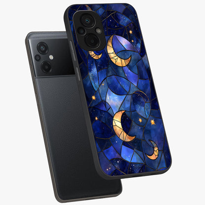 Starlit Sky Tapestry Glass Case displayed in angled mockup highlighting celestial night pattern with artistic aesthetic style.