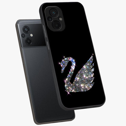 Starlit Swan Grace Glass Case displayed in angled mockup highlighting elegant swan illustration with dreamy celestial aesthetic.