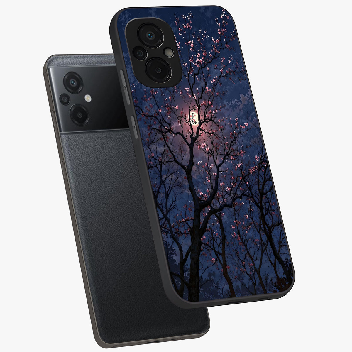 Twilight Sakura Serenade Glass Case displayed in angled mockup highlighting delicate sakura flower design with dreamy aesthetic.
