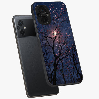 Twilight Sakura Serenade Glass Case displayed in angled mockup highlighting delicate sakura flower design with dreamy aesthetic.