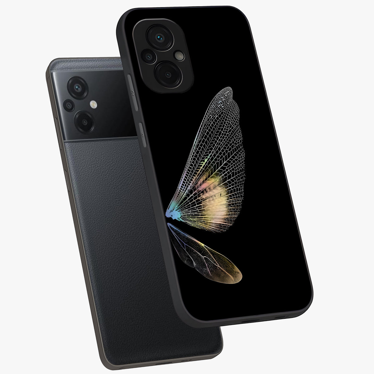 Whispers Of Wings Glass Case displayed in angled mockup highlighting soft feather design with celestial aesthetic style.