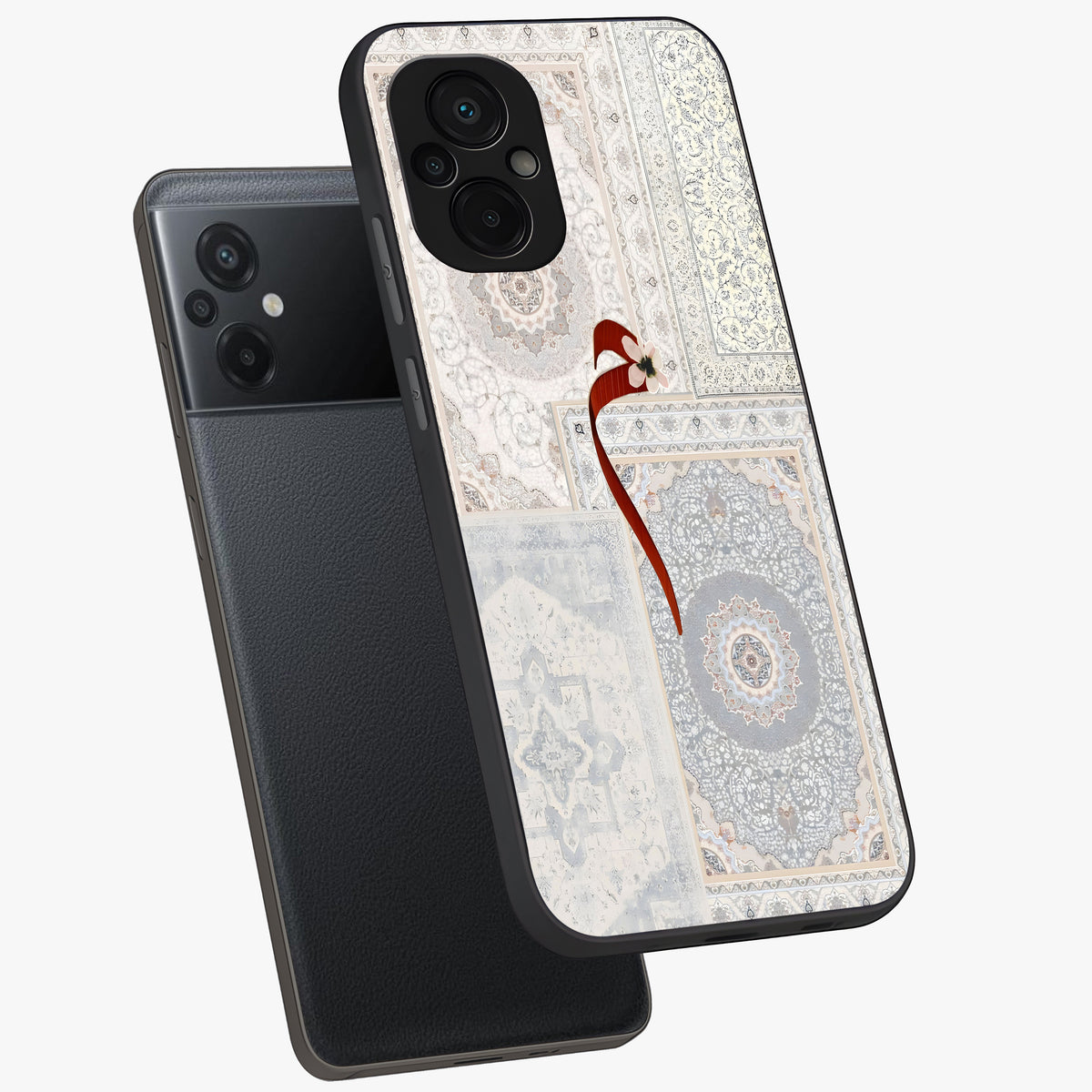 White Aesthetic Bow Glass Case displayed in angled mockup highlighting clean bow design with soft aesthetic style.
