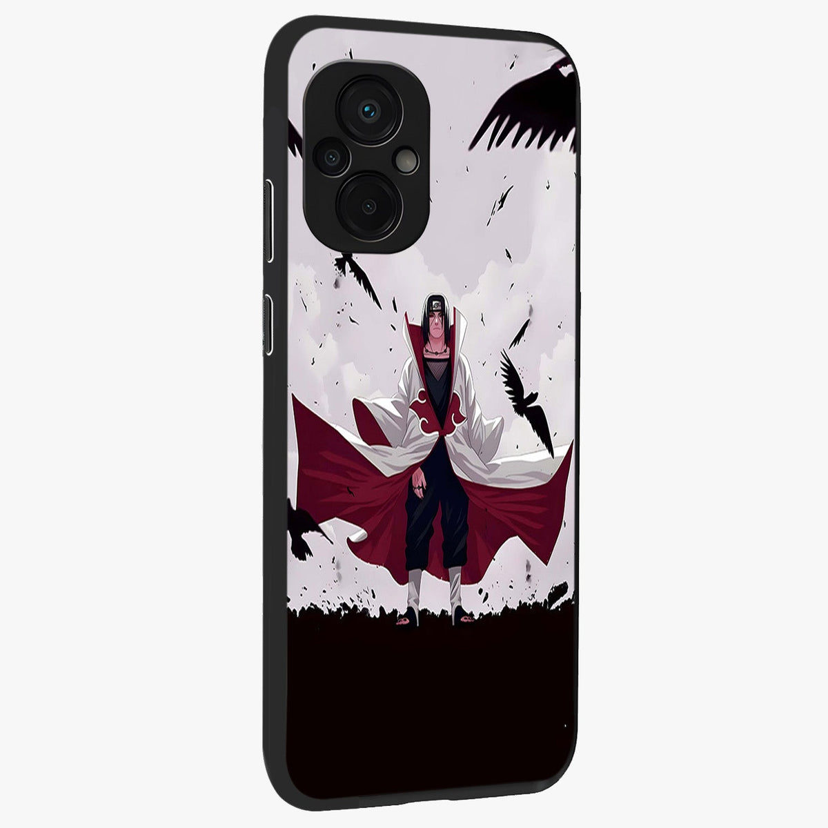 Crimson Crow Ascension Glass Case upright view showcasing dramatic crow artwork with bold gothic theme.