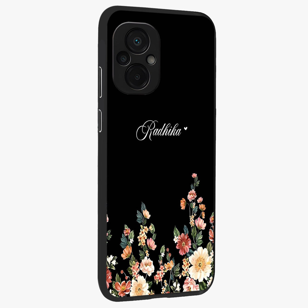 Floral Design With a Custom Personalized Name Glass Case upright view showcasing delicate floral artwork with personalized aesthetic style.
