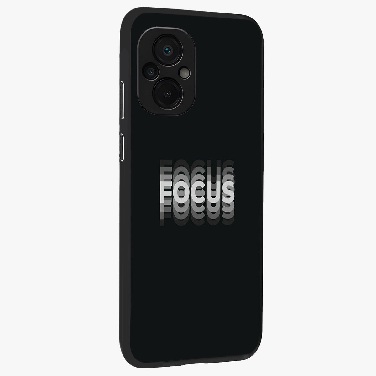 Focus Mode On Glass Case upright view showcasing strong typography statement with sleek motivational theme.