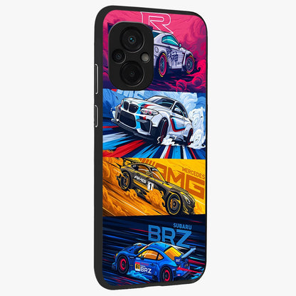 JDM Sports Car Glass Case upright view showcasing dynamic sports car artwork with bold racing theme.