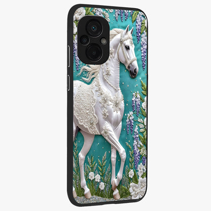 Majestic Floral Stallion Glass Case upright view showcasing dramatic horse artwork with decorative floral theme.