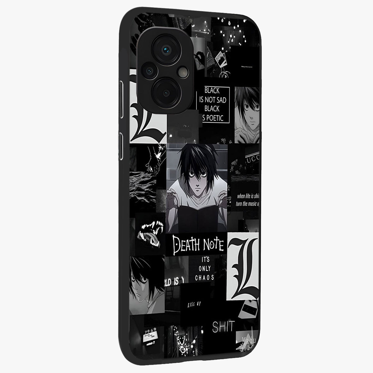 Midnight Chaos Mind Glass Case upright view showcasing expressive abstract artwork with bold dark theme.