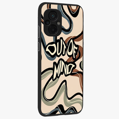 Out Of Mind Glass Case upright view showcasing striking typography artwork with edgy conceptual theme.