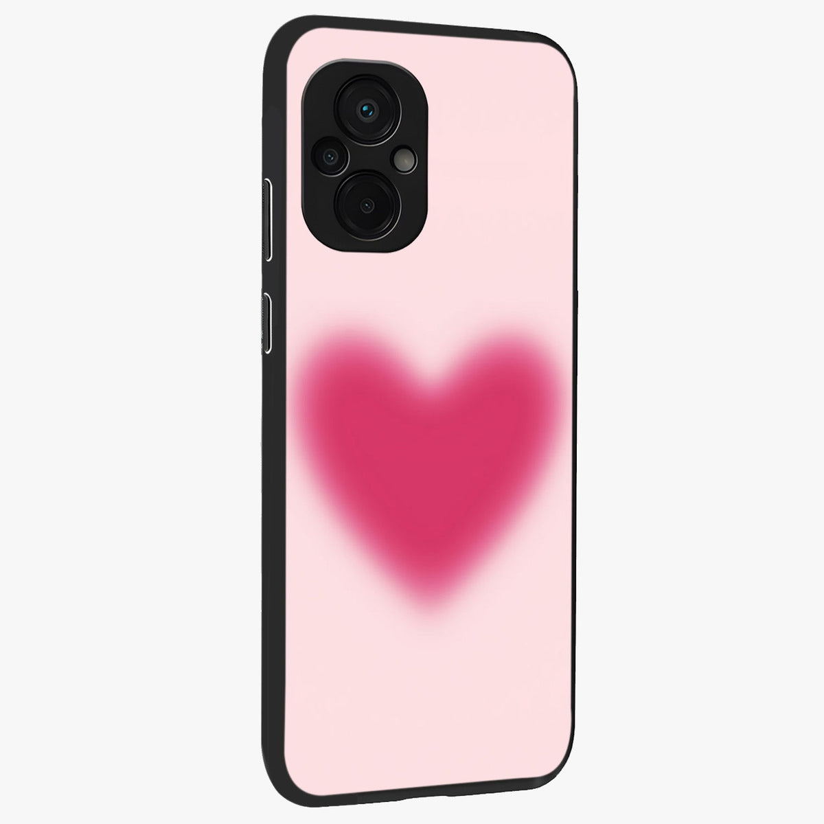 Pink Aura Heart Glass Case upright view showcasing romantic heart artwork with soft pastel theme.