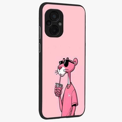 Pink Panther Glass Case upright view showcasing fun animated artwork with stylish retro cartoon theme.