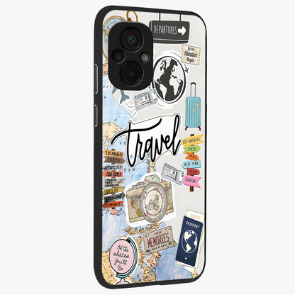 Wanderlust Journal Glass Case upright view showcasing wanderlust inspired artwork with creative exploration theme.