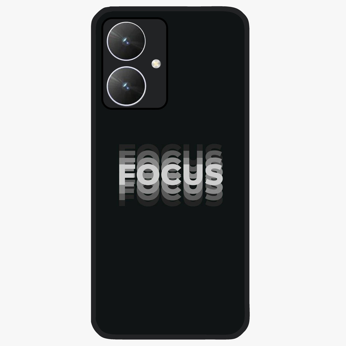 Focus Mode On Glass Case showing flat back view with bold motivational typography design and glossy glass finish.