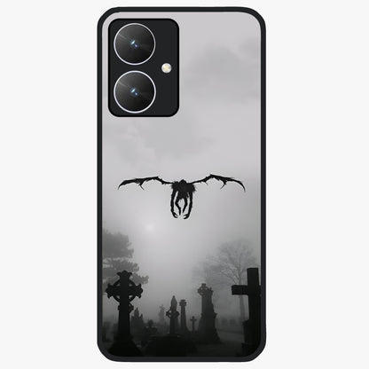 Graveyard Shadow Descent Glass Case showing flat back view with dark graveyard themed artwork and glossy glass finish.