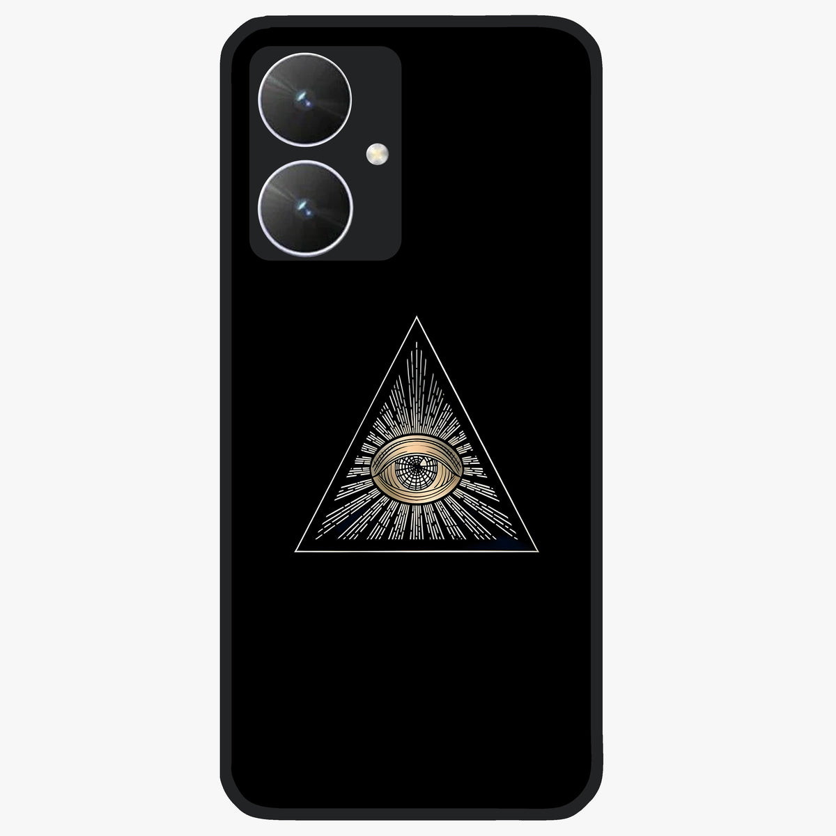 Illuminati Evil Glass Case showing flat back view with mysterious illuminati symbol artwork and glossy glass finish.