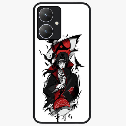 Itachi Sharingan Glass Case showing flat back view with powerful anime eye artwork and glossy glass finish.