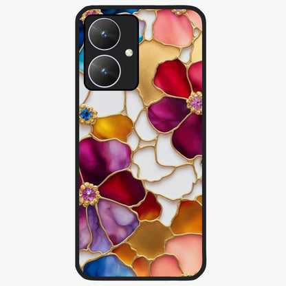 Marble Flower Pattern Glass Case showing flat back view with marble texture floral artwork and glossy glass finish.