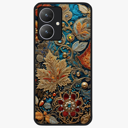 Royal Jewel Garden Glass Case showing flat back view with decorative floral garden artwork and glossy glass finish.
