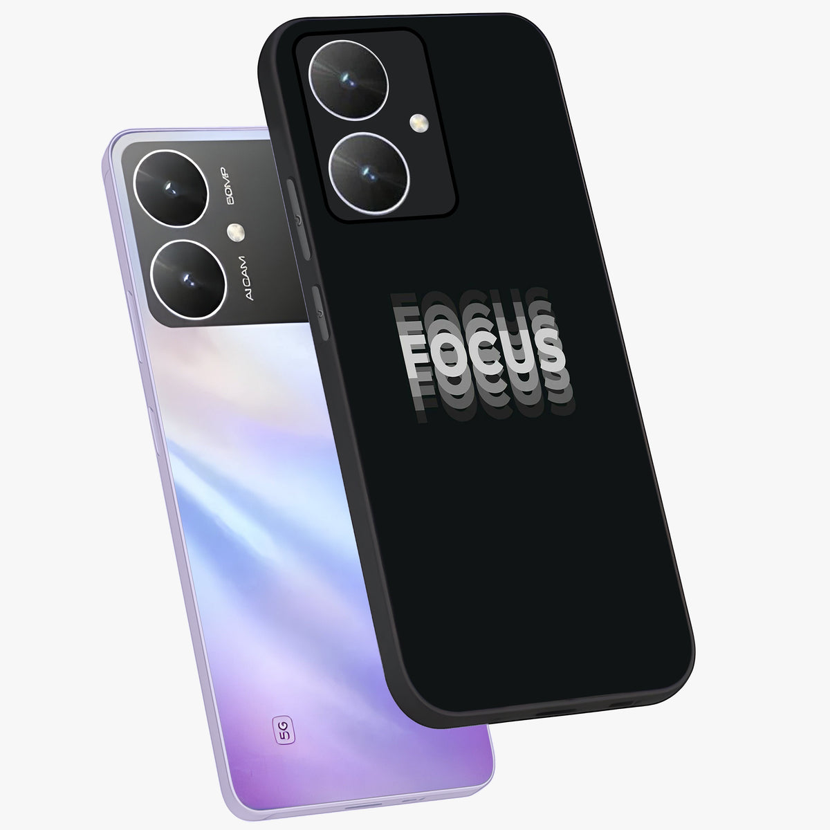 Focus Mode On Glass Case displayed in angled mockup highlighting clean minimal text artwork with modern aesthetic style.