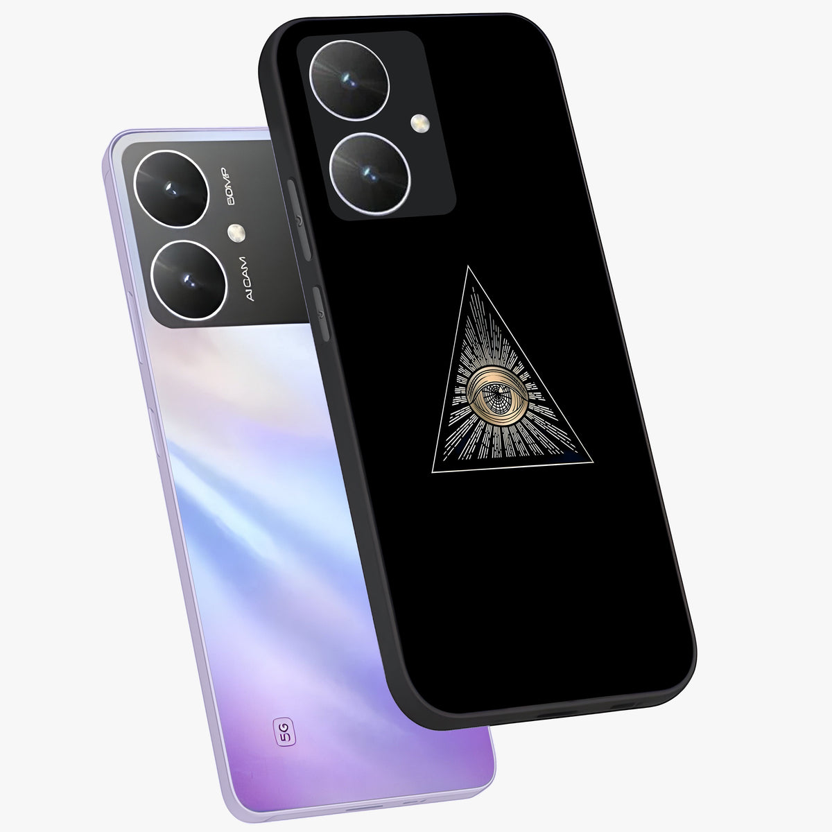 Illuminati Evil Glass Case displayed in angled mockup highlighting dark occult inspired design with bold aesthetic style.