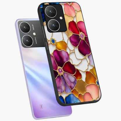Marble Flower Pattern Glass Case displayed in angled mockup highlighting elegant marble floral design with modern aesthetic.