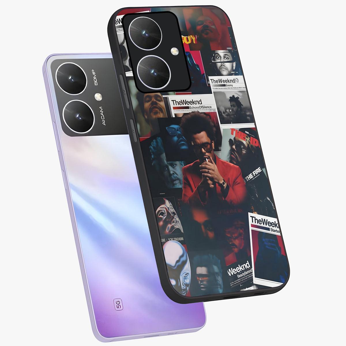 The Weeknd Glass Case displayed in angled mockup highlighting stylish pop culture inspired design with modern aesthetic.