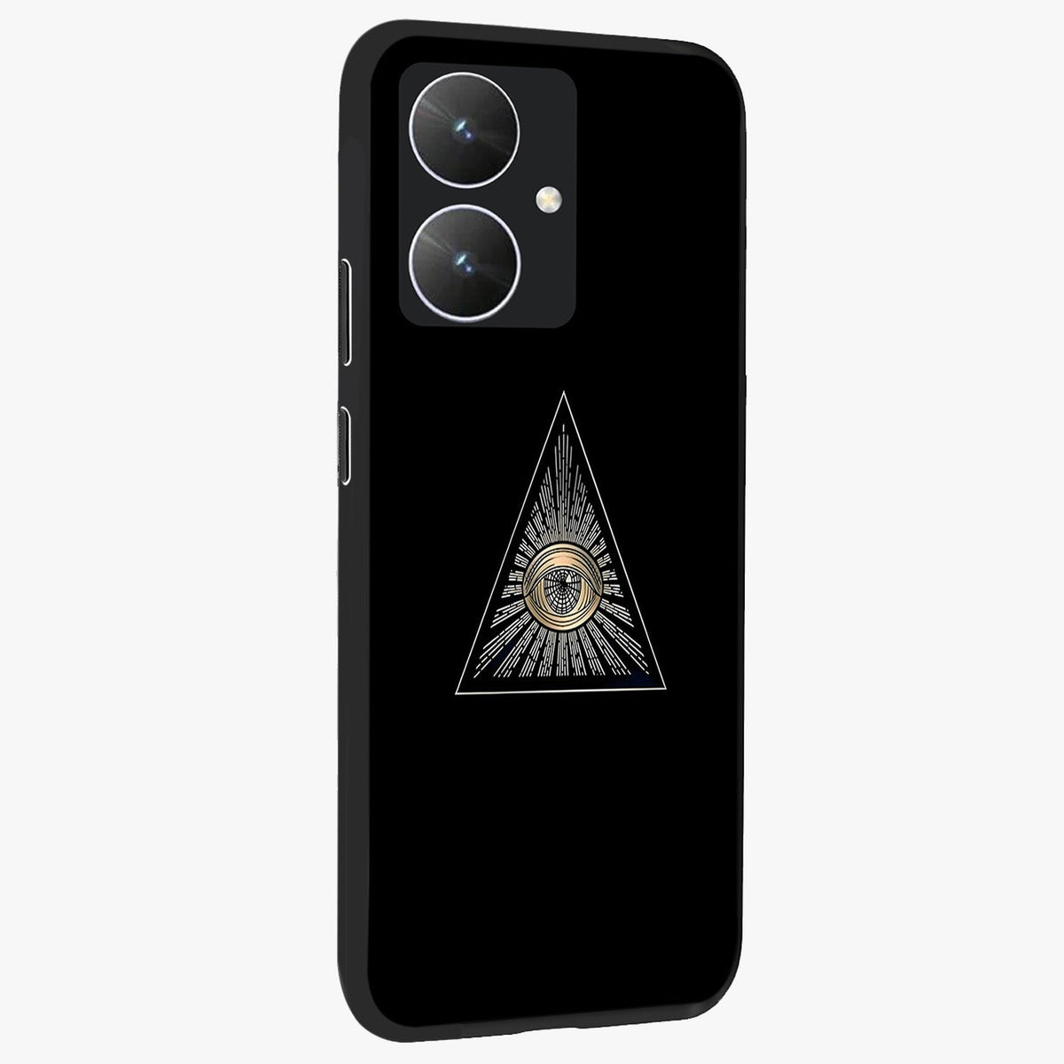 Illuminati Evil Glass Case upright view showcasing striking illuminati artwork with mysterious symbolic theme.