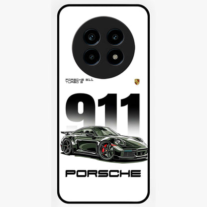911 Turbo Dominance Glass Case showing clean flat back view with bold 911 sports car artwork and glossy glass finish.