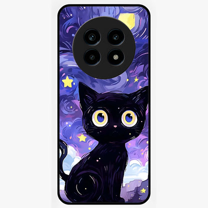Abstract Cat Art Glass Case showing flat back view with artistic cat illustration and glossy glass finish.