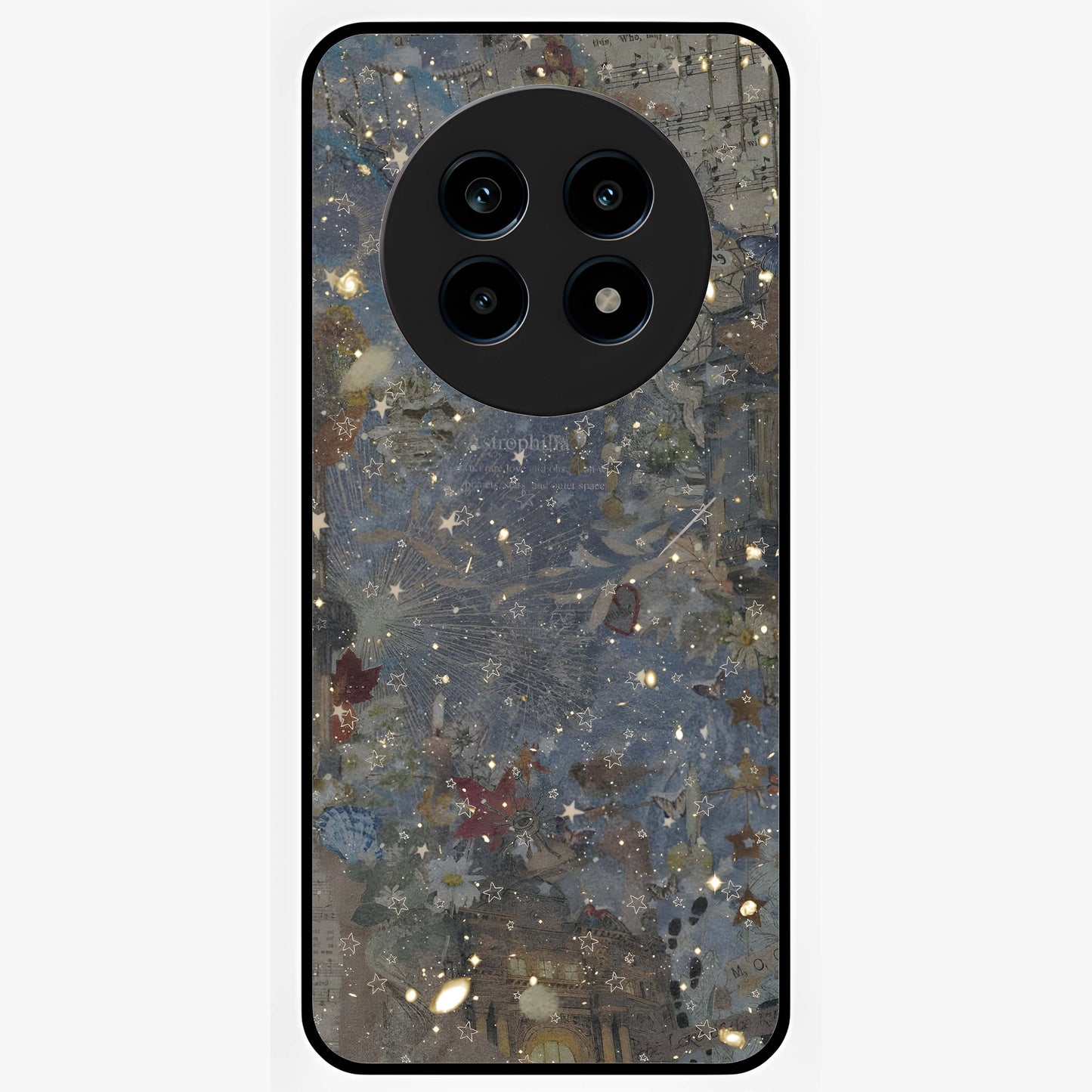 Aesthetic Astrolophia Glass Case showing flat back view with dreamy aesthetic design and glossy glass finish.