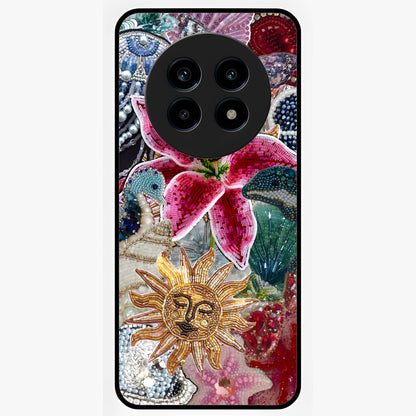 Beaded Garden Fantasy Glass Case showing flat back view with dreamy garden bead artwork and glossy glass finish.