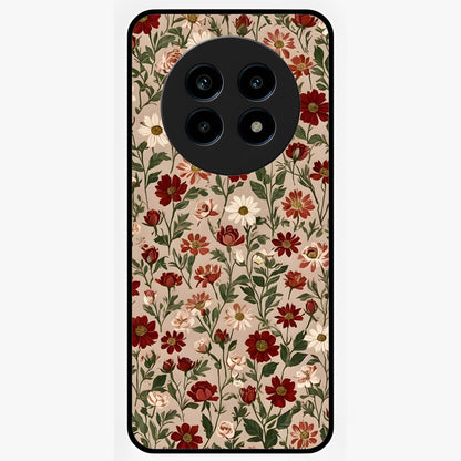 Biege Flower With Leaf Glass Case showing flat back view with soft beige floral artwork and glossy glass finish.