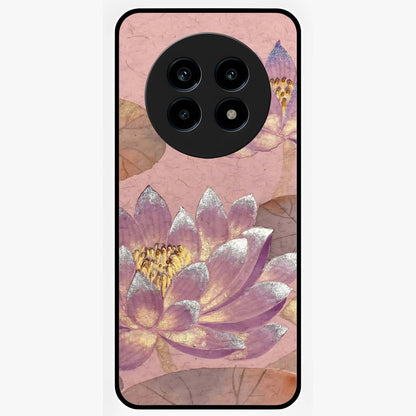 Blossom Mist Lotus Glass Case showing flat back view with serene lotus blossom artwork and glossy glass finish.
