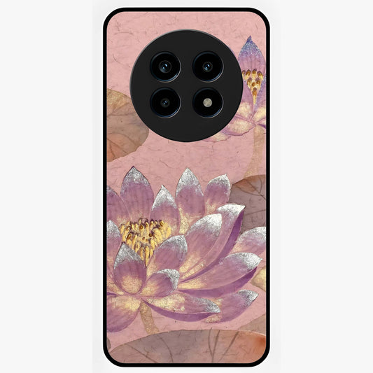 Blossom Mist Lotus Glass Case showing flat back view with serene lotus blossom artwork and glossy glass finish.