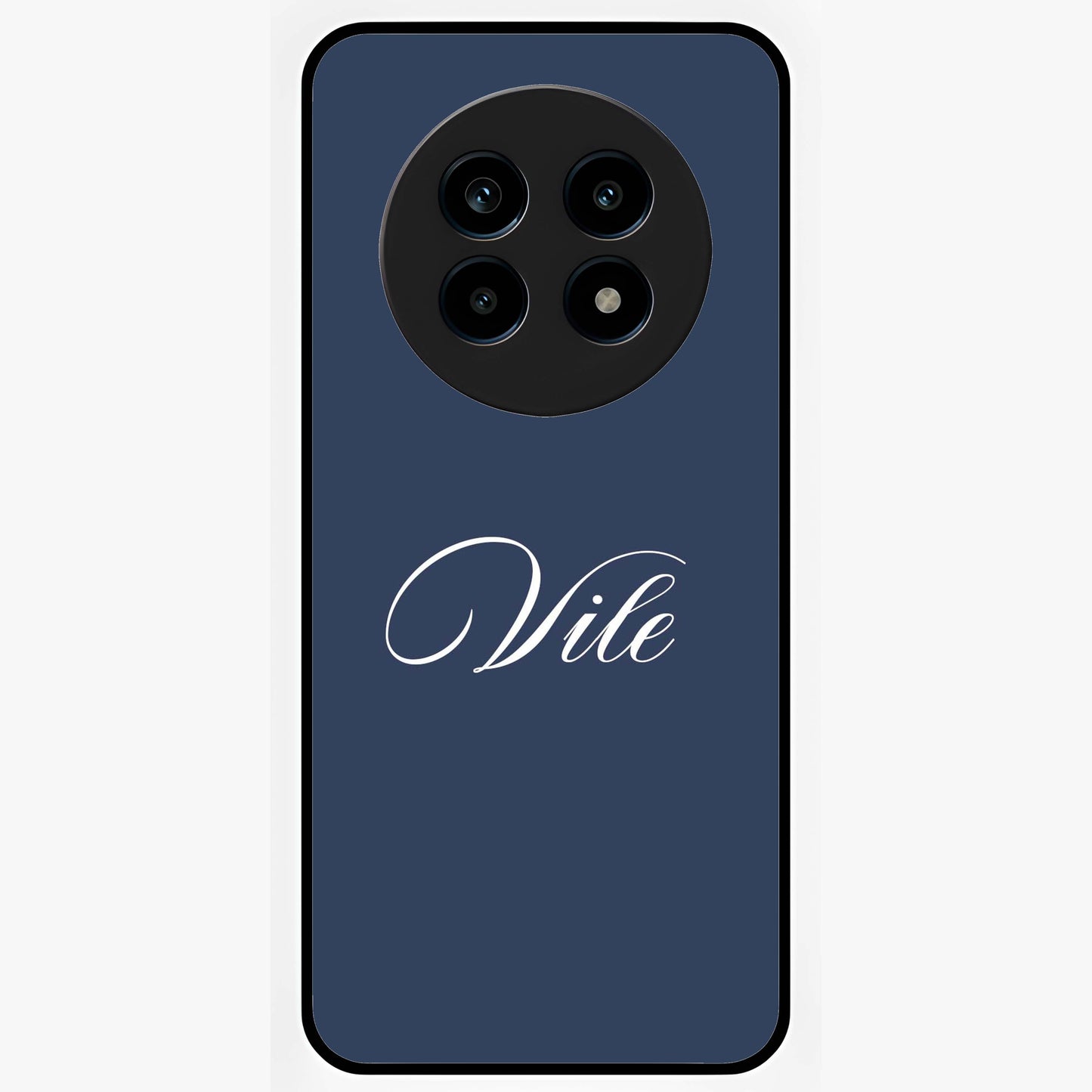 Blue Background Personalized Custom Name Glass Case showing flat back view with minimal blue background and custom name design.