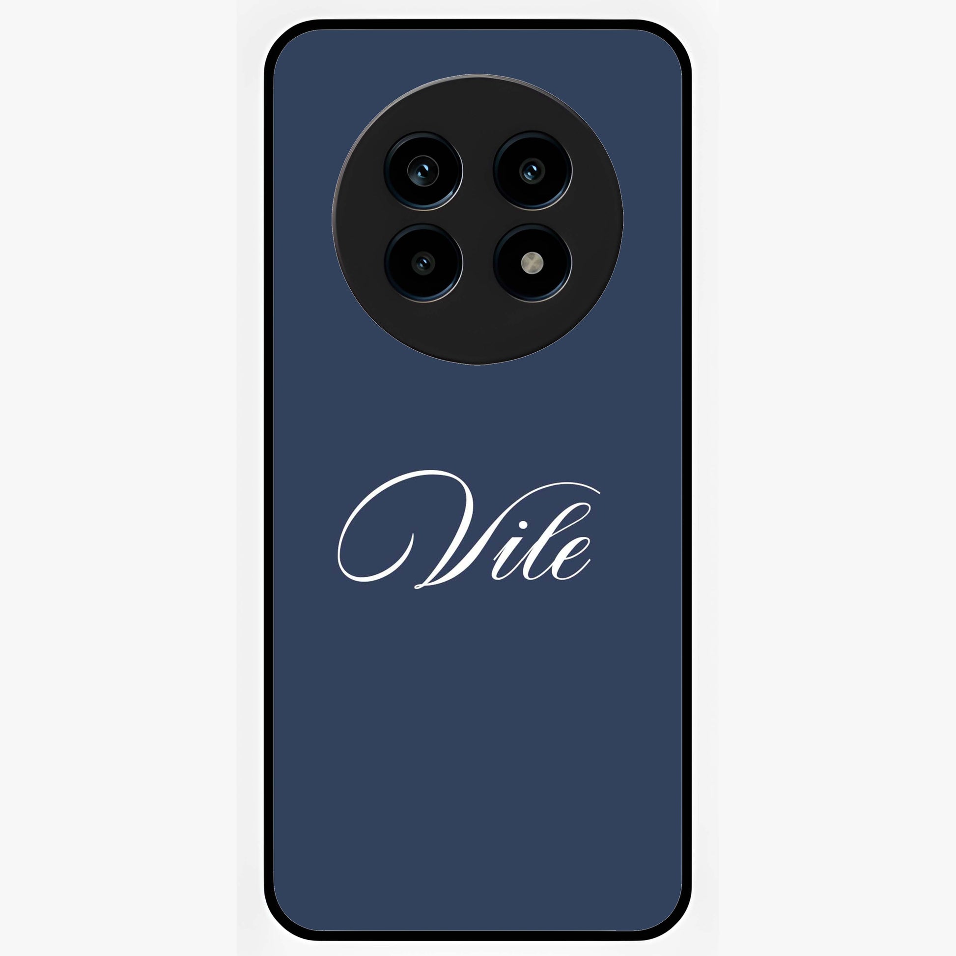 Blue Background Personalized Custom Name Glass Case showing flat back view with minimal blue background and custom name design.