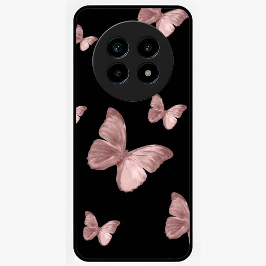 Butterfly Pattern Glass Case showing flat back view with elegant butterfly pattern artwork and glossy glass finish.
