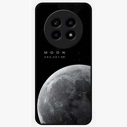 Cosmic Moon Glow Glass Case showing flat back view with glowing moon artwork and glossy glass finish.