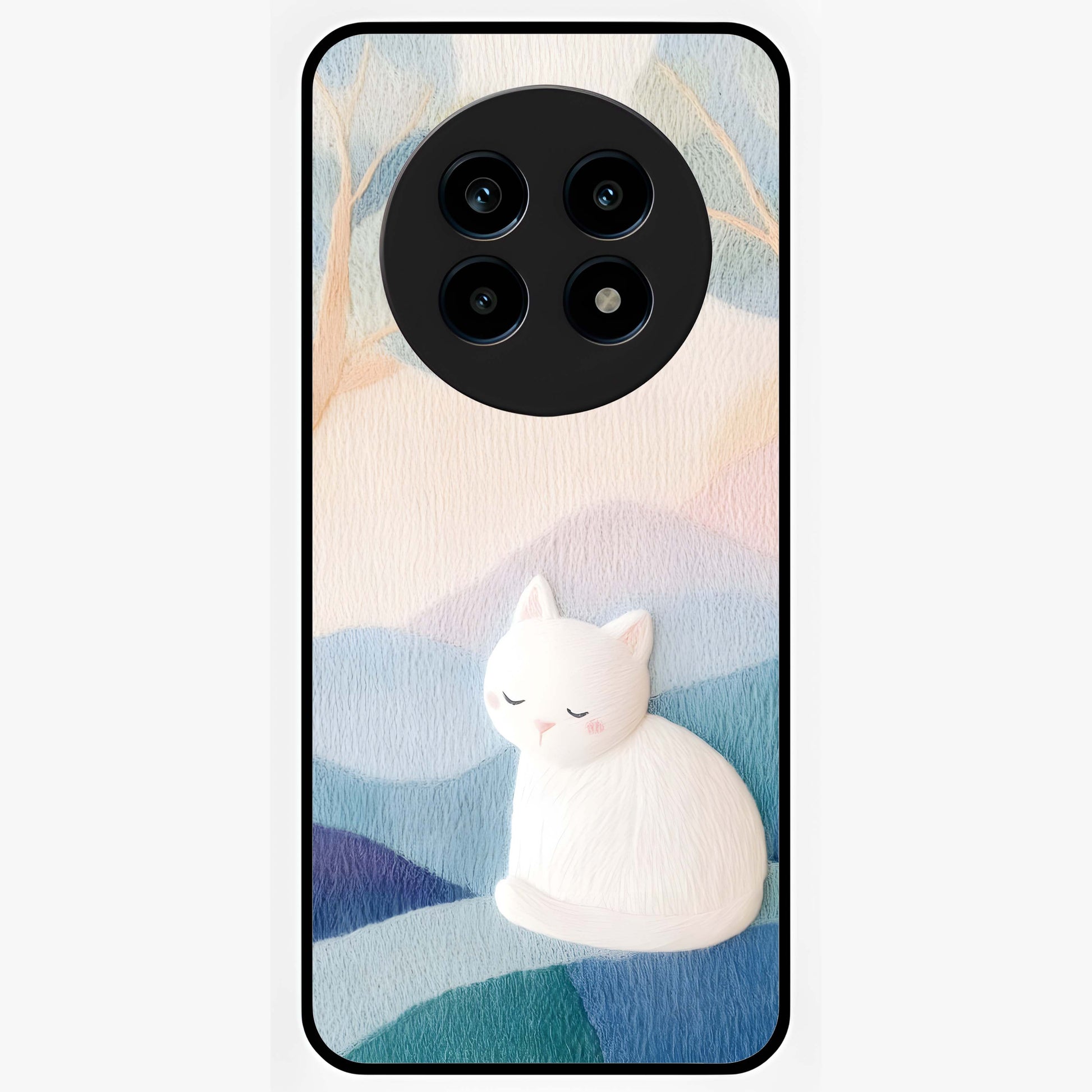 Cotton Dream Cat Glass Case showing flat back view with soft dreamy cat artwork and glossy glass finish.