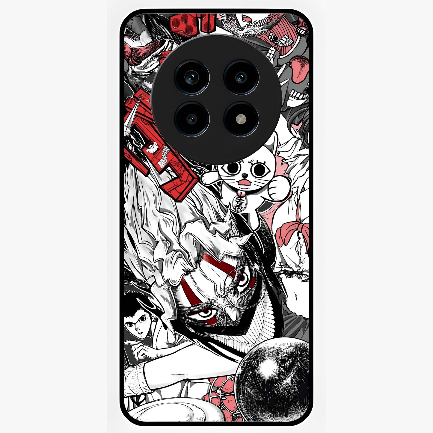 Crimson Chaos Panel Glass Case showing flat back view with bold crimson abstract artwork and glossy glass finish.