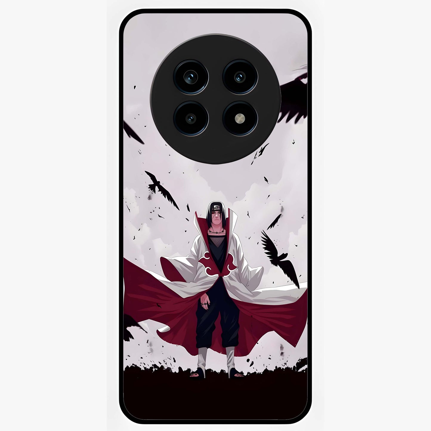 Crimson Crow Ascension Glass Case showing flat back view with mystical crow artwork and glossy glass finish.