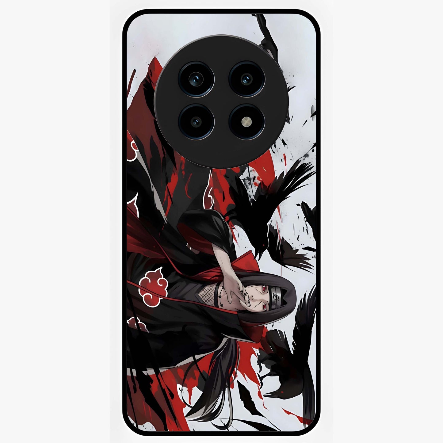 Crimson Crow Illusion Glass Case showing flat back view with artistic crow illusion artwork and glossy glass finish.