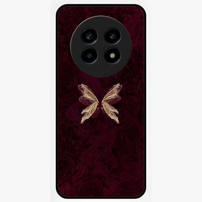 Crimson Fade Butterfly Glass Case showing flat back view with fading butterfly artwork and glossy glass finish.