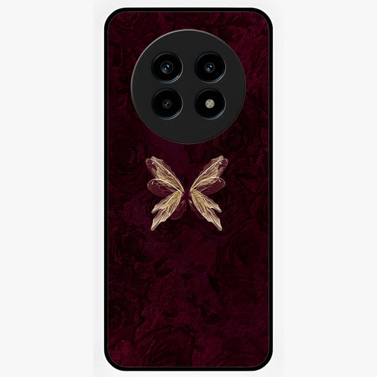 Crimson Fade Butterfly Glass Case showing flat back view with fading butterfly artwork and glossy glass finish.