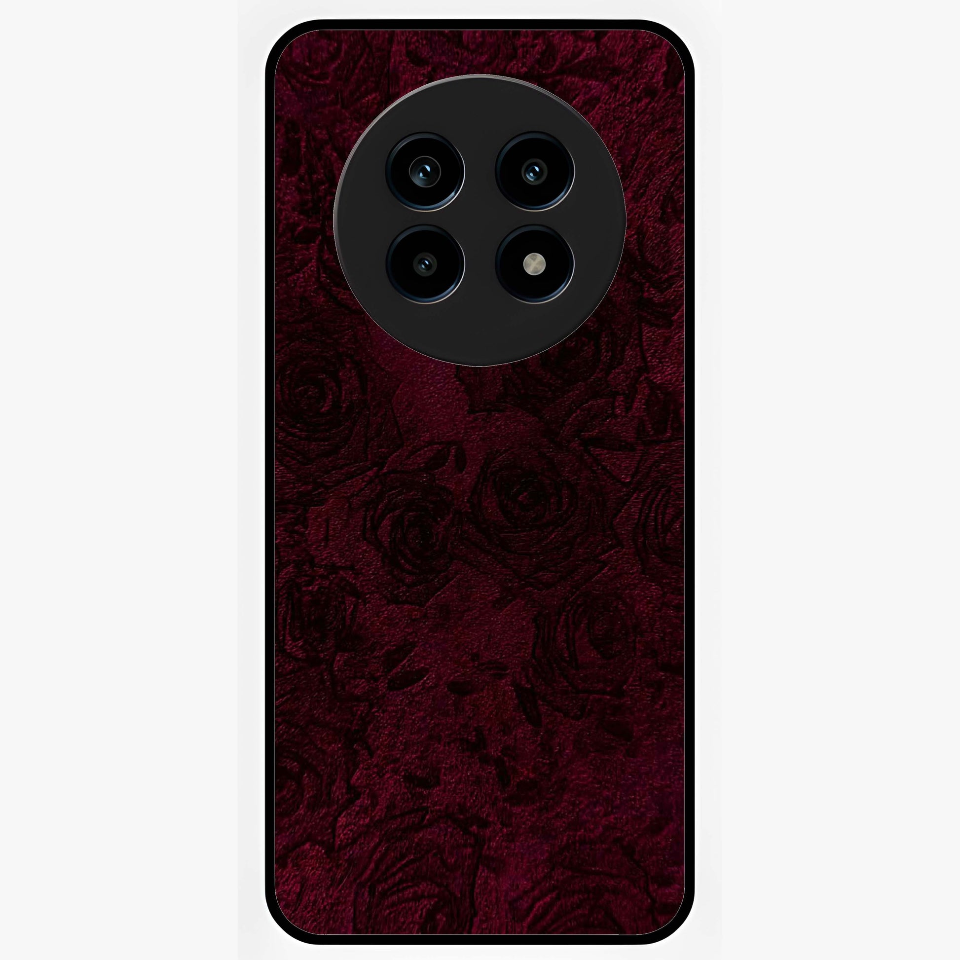Crimson Fade Flow Glass Case showing flat back view with flowing crimson gradient artwork and glossy glass finish.