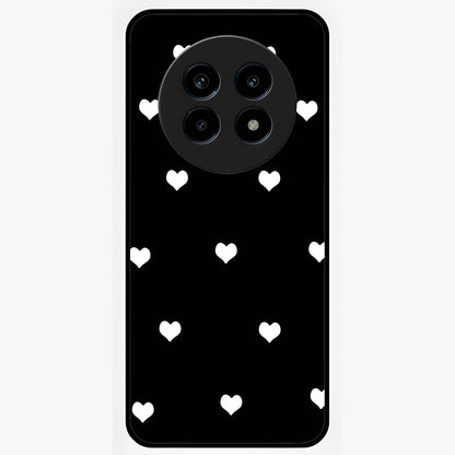 Cute And Simple White Hearts Glass Case showing flat back view with minimal white heart pattern and glossy glass finish.