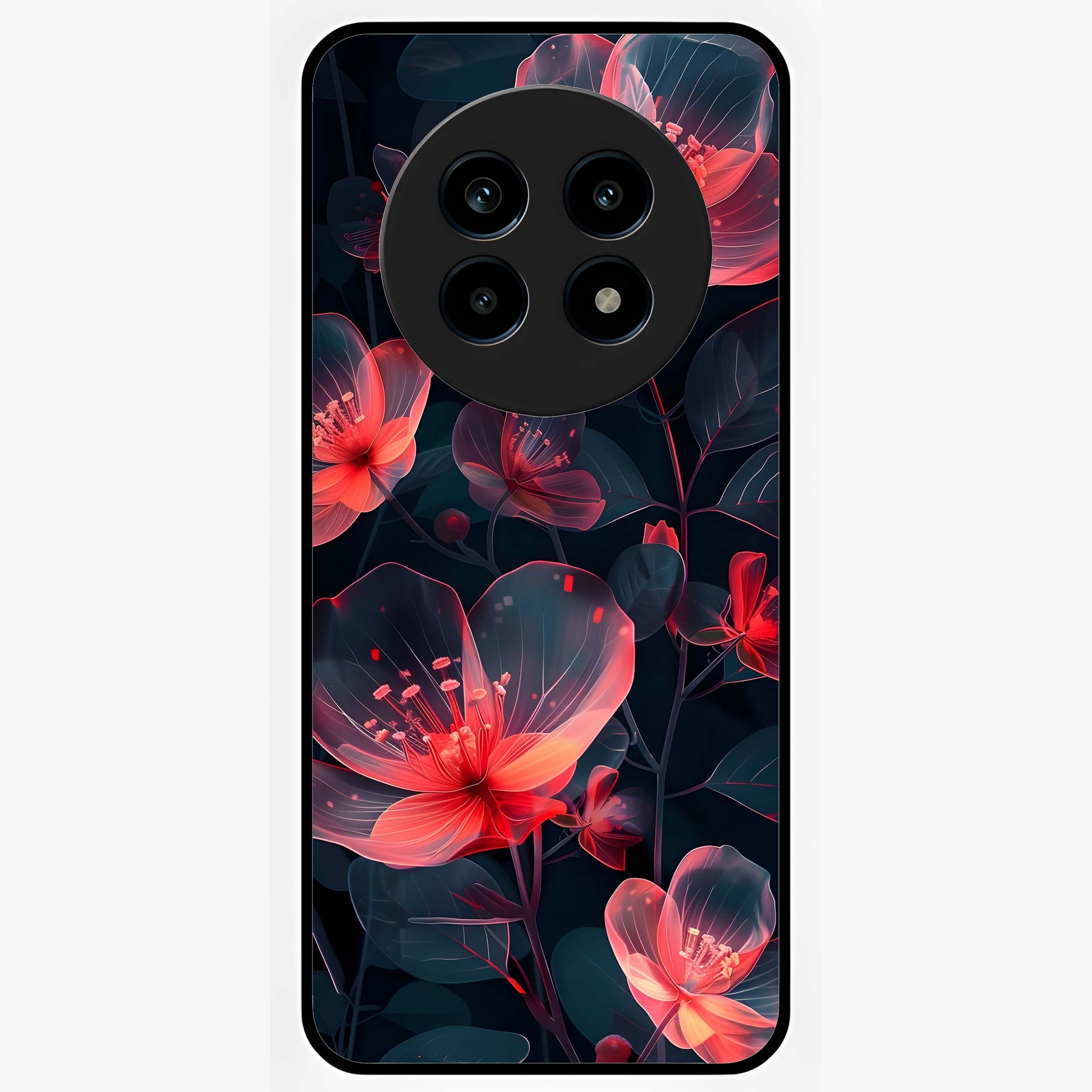 Dark Shade of Flower Glass Case showing flat back view with elegant dark floral artwork and glossy glass finish.