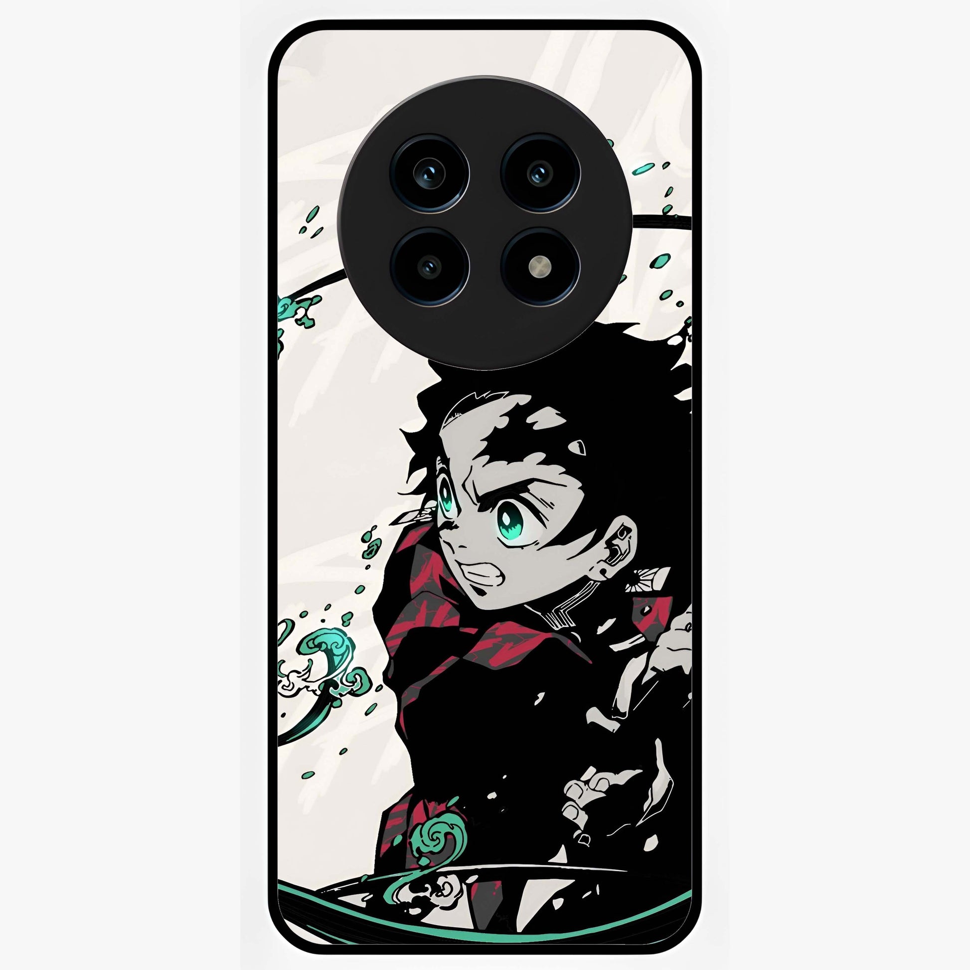 Demon Slayer Glass Case showing flat back view with bold anime inspired artwork and glossy glass finish.