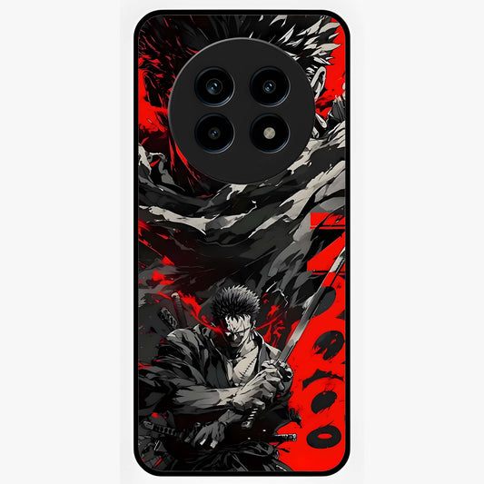 Demon Sword Resolve Glass Case showing flat back view with fierce sword warrior artwork and glossy glass finish.